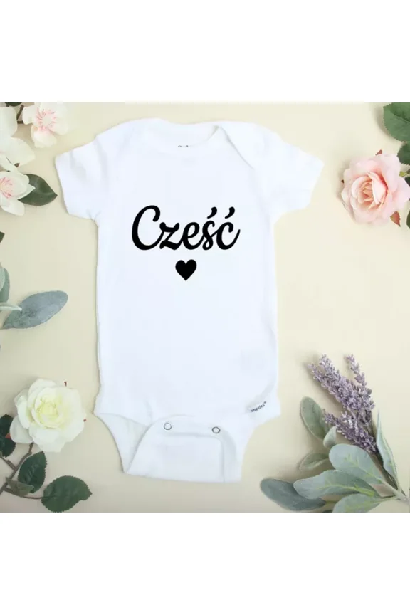 Baby Bodysuit BELLA CANVAS Czesc [Means "Hi/Hello"] Polish Pregnancy Announcement Baby Bodysuit
