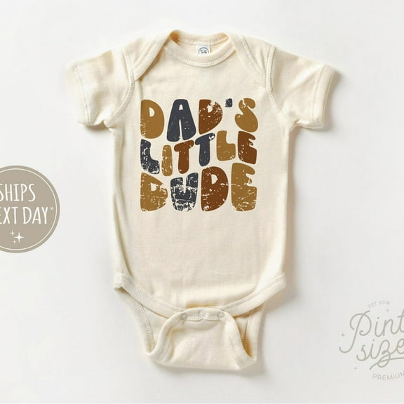 Baby Bodysuit BELLA CANVAS Dad'S Little Dude Baby Onesie - Retro Bodysuit - Father'S Day Natural Onesie