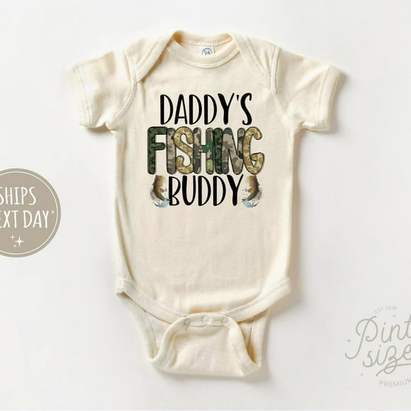 Baby Bodysuit BELLA CANVAS Daddy'S Fishing Buddy Baby Onesie - Trendy Father'S Day Baby Bodysuit - Cute Father'S Day Natural Onesie