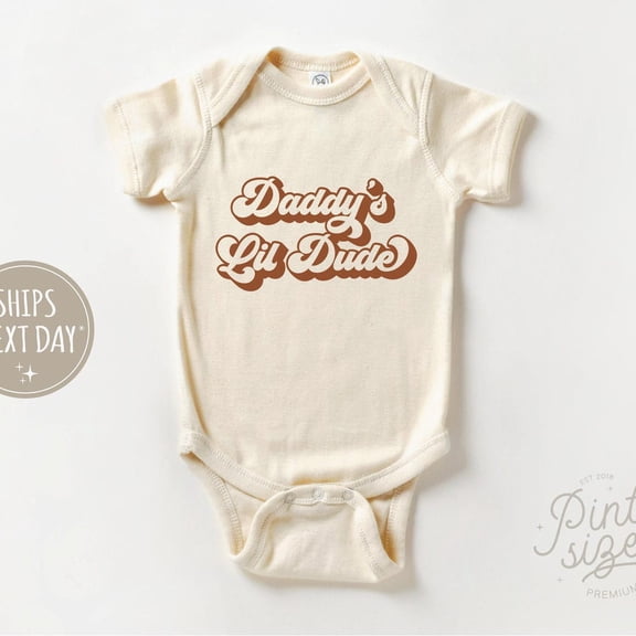 Baby Bodysuit BELLA CANVAS Daddy'S Lil Dude Onesie - Boys Orange Bodysuit - Retro Natural Baby Onesie
