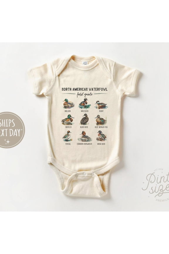 Baby Bodysuit BELLA CANVAS Ducks Of North American Baby Onesie - Wild Ducks Bodysuit - Cute Waterfowl Natural Onesie