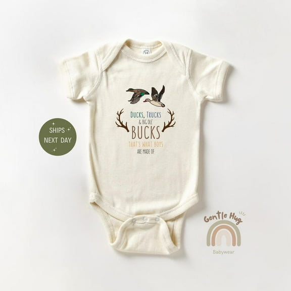 Baby Bodysuit BELLA CANVAS Ducks, Trucks & Big Ole' Bucks Baby Onesie, Hunting Baby Bodysuit, Deer Hunting Onesie, Duck Hunting Onesie, Little Boys Onesie