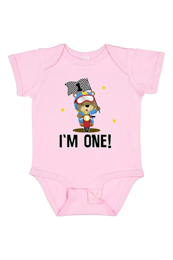 Baby Bodysuit BELLA CANVAS First Birthday Motorcycle Bear Boys Infant Creeper Racing Party Photo