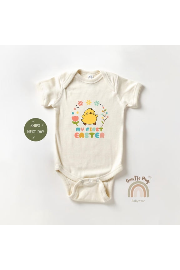 Baby Bodysuit BELLA CANVAS My First Easter Baby Onesie, Cute Spring Bodysuit, Baby'S First Easter Natural Onesie, Funny Easter Onesie, Retro Easter Bunny Onesie