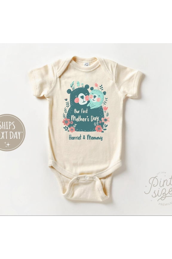 Baby Bodysuit BELLA CANVAS Our First Mother'S Day Baby Onesie - Cute Mama Bear Onesie - 2025 Mothers Day Natural Bodysuit - Mother'S Day Gift - First Mothers Day