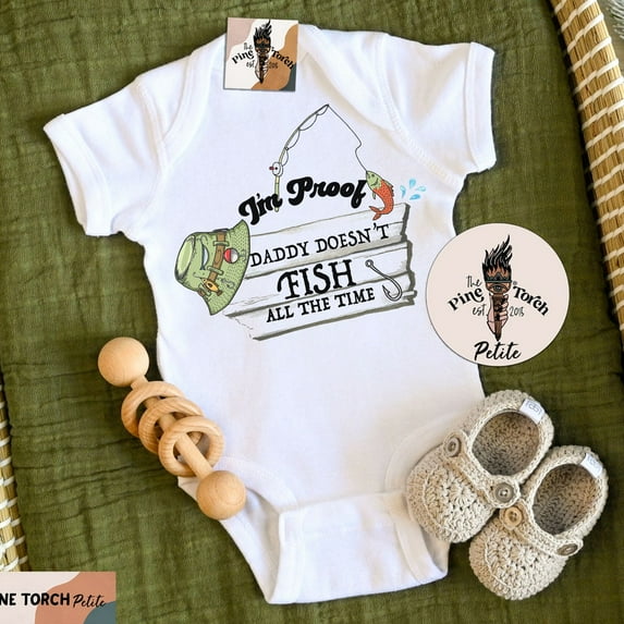Baby Bodysuit BELLA CANVAS Fishing Pregnancy Announcement, Proof Daddy Doesn'T Fish All The Time Buddy Bodysuit, Fishing One Piece, Walk Crawl Fish Shirt