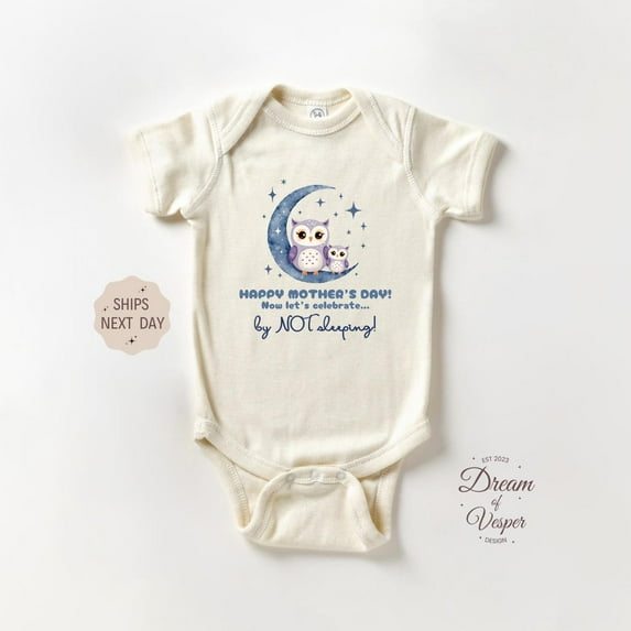 Baby Bodysuit BELLA CANVAS Funny First Mother'S Day Baby Onesie, Cute Mothers Day Baby Bodysuit, By Not Sleeping Onesie, Mothers Day Gift, Retro Natural Baby Onesie