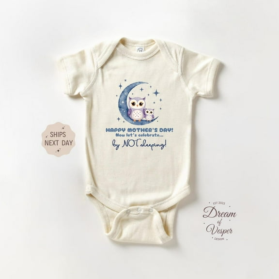 Baby Bodysuit BELLA CANVAS Funny First Mother'S Day Baby Onesie, Cute Mothers Day Baby Bodysuit, By Not Sleeping Onesie, Mothers Day Gift, Retro Natural Baby Onesie