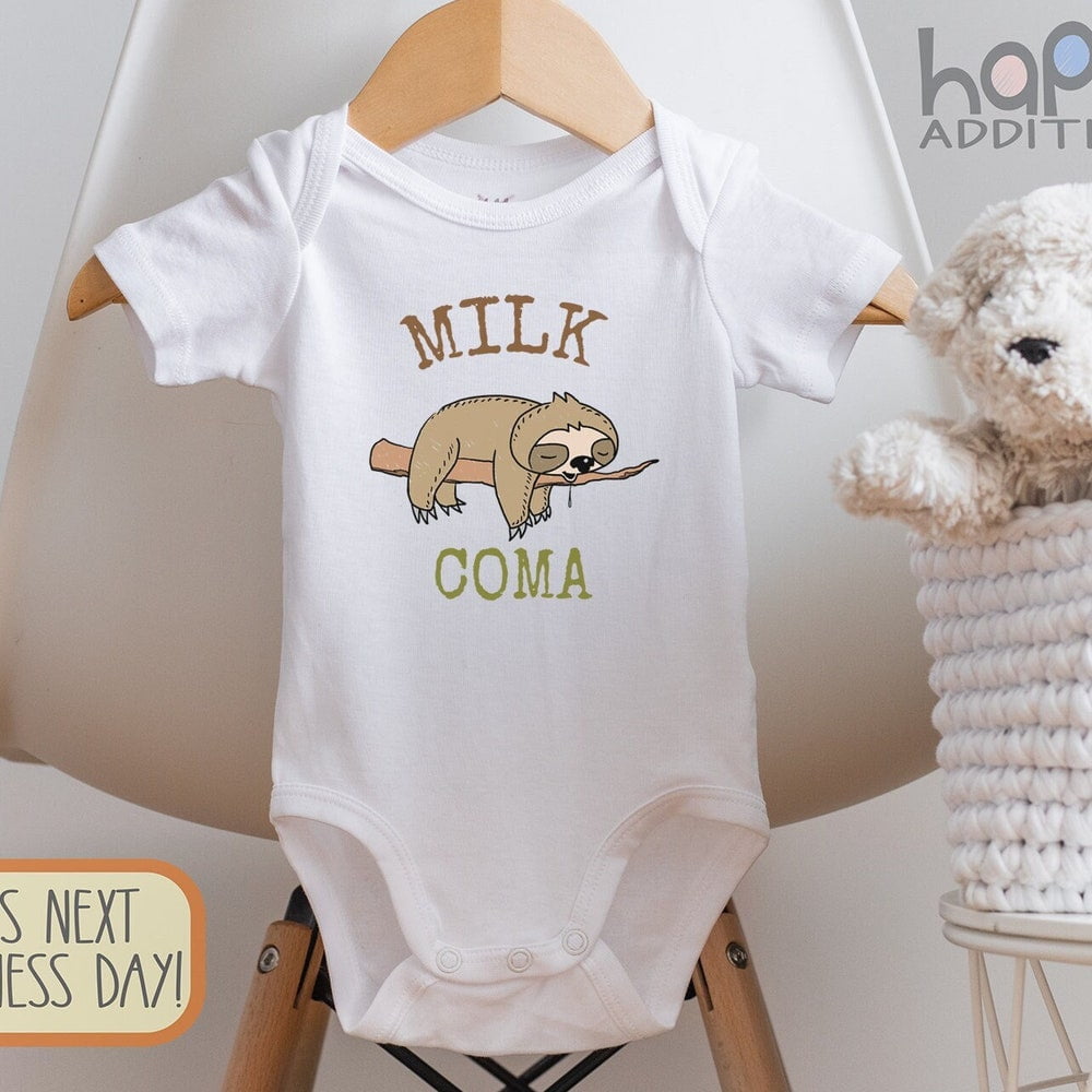 Baby Bodysuit BELLA CANVAS Funny Sloth Baby, Milk Coma Baby Bodysuit ...