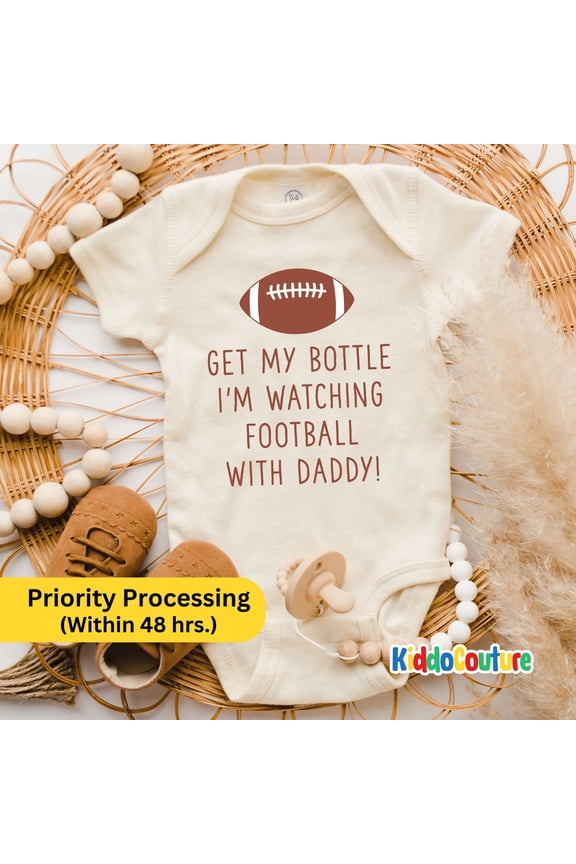 Baby Bodysuit BELLA CANVAS Get My Bottle Im Watching Football With Daddy Onesie, Football Baby Body Suit, Football Baby Clothes, American Football Onesie