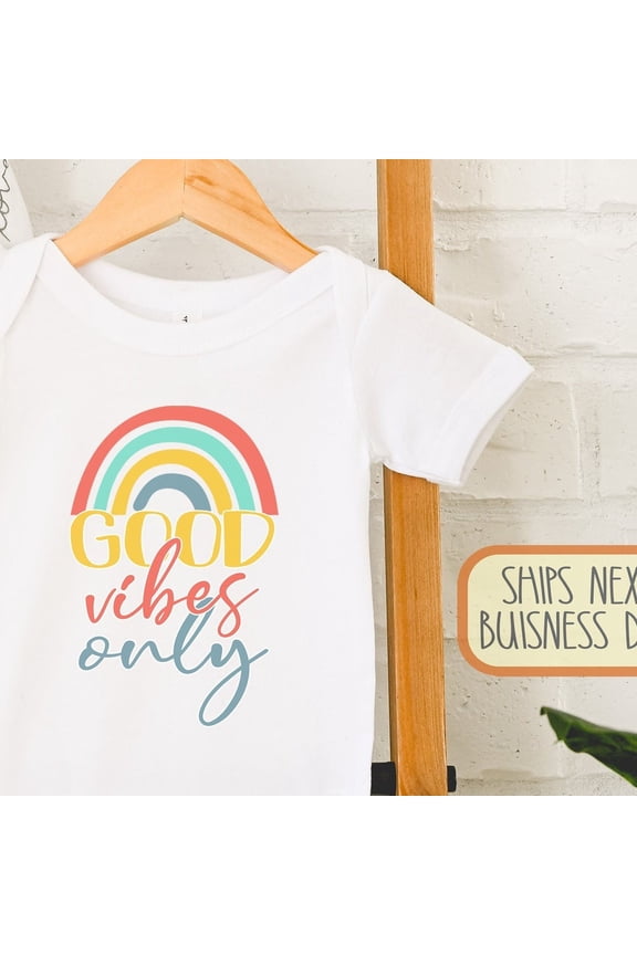 Baby Bodysuit BELLA CANVAS Good Vibes Only, Positive Baby Clothes, Rainbow, Summer Vibes, Cute Baby Clothes, Kids T-Shirt, Raglan, Positivity, Onesie