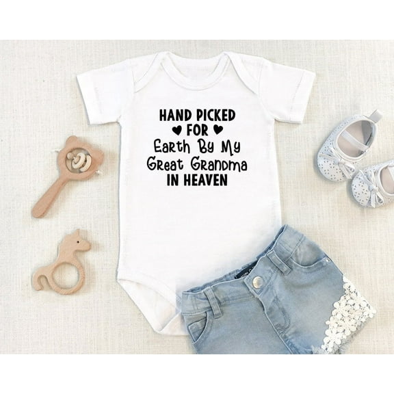 Baby Bodysuit BELLA CANVAS Hand Picked For Earth By My Great Grandma In Heaven Onesie Pregnancy Announcement Bodysuit, Girl, Gift Baby Boy, Memorial Onesie