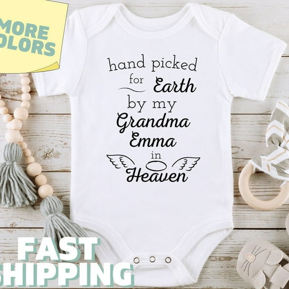 Baby Bodysuit BELLA CANVAS Handpicked For Earth By My Grandma In Heaven Onesie Memorial Baby Onesie Handpicked By My Grandma Baby Shower Gift