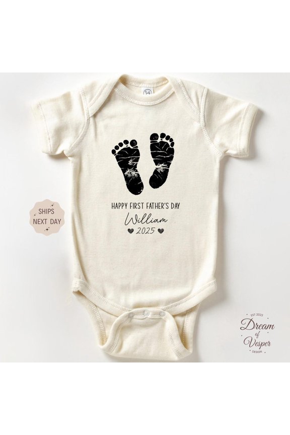 Baby Bodysuit BELLA CANVAS Happy First Fathers Day Baby Onesie - Newborn Baby Bodysuit, First Fathers Day Natural Bodysuit - Fathers Day Onesie, Baby Shower Gift