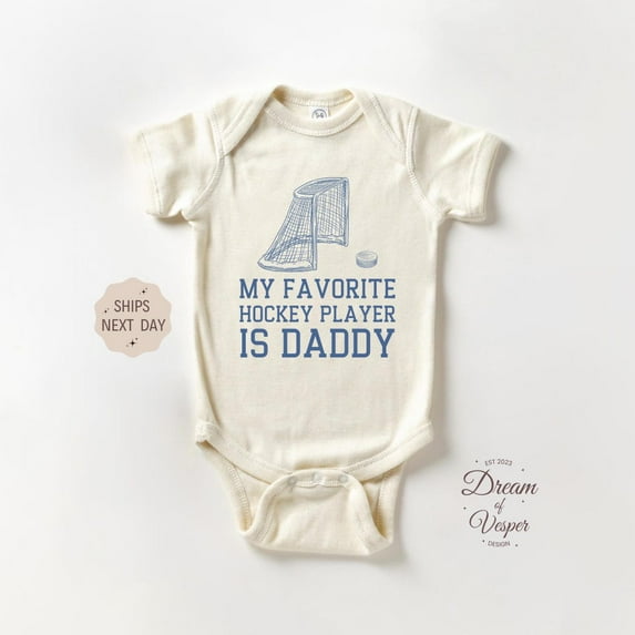 Baby Bodysuit BELLA CANVAS Hockey Baby Onesie, My Favorite Hockey Player Is My Daddy Bodysuit, Cute Baby Shower Gift, Father'S Day Gift For Dad, Sport Onesie