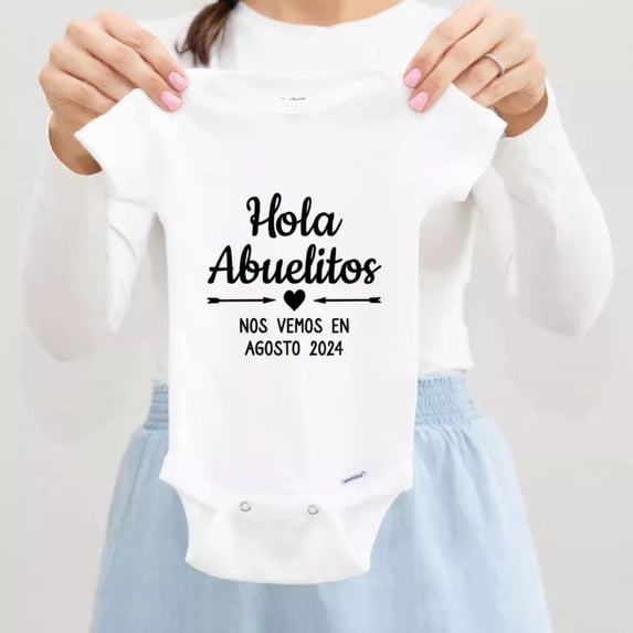 Baby Bodysuit BELLA CANVAS Hola Abuelitos Spanish Pregnancy Announcement To Grandparents Due Date Bodysuit