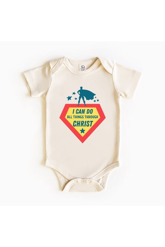 Baby Bodysuit BELLA CANVAS I Can Do All Things Through Christ Neutral Baby Bodysuit, Philippians 4:13 Baby Bodysuit, Bible Verse Christian Baby Clothing