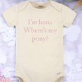 thumbnail image 1 of Baby Bodysuit BELLA CANVAS Im Here Where'S My Pony, Pony Onesie Western Baby Onesie, Cream Baby Bodysuit, Country Baby Onesie, Baby Shower, 1 of 3