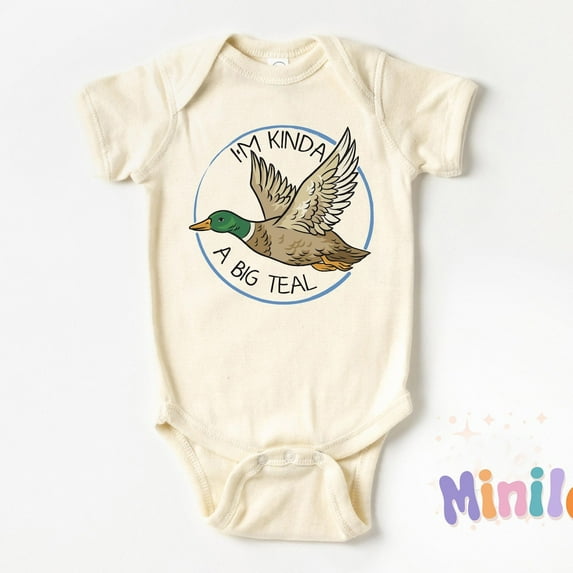 Baby Bodysuit BELLA CANVAS I'M Kinda A Big Teal Baby Onesies, Little Hunter Baby Bodysuit, Baby Announcement For Duck Hunter, Teal Duck Hunting Baby Clothes