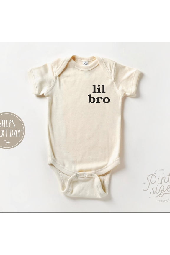 Baby Bodysuit BELLA CANVAS Lil Bro Baby Onesie Cute Little Brother Pocket Print Onesie Vintage Bodysuit Little Brother Baby Natural Onesie