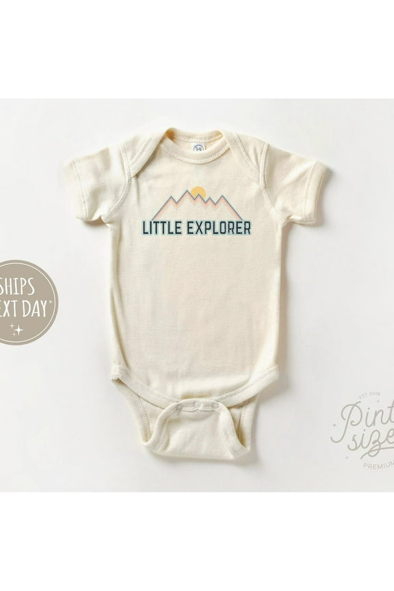 Baby Bodysuit BELLA CANVAS Little Explorer Onesie - Vintage Adventure Bodysuit - Summer Natural Baby Onesie