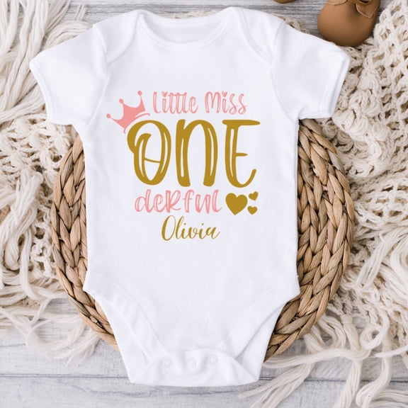 Baby Bodysuit BELLA CANVAS Little Miss Onederful First Birthday Shirt Or Bodysuit, Heart Birthday Girl, Pink And Gold Birthday, Cake Smash Outfit, 1St Birthday Girl