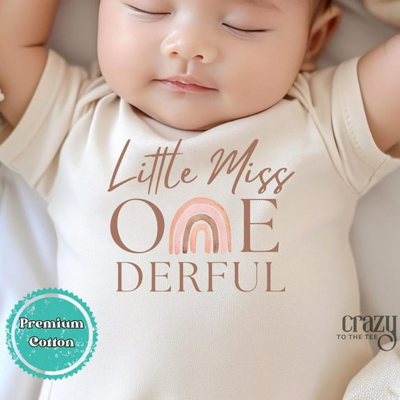 Baby Bodysuit BELLA CANVAS Little Miss Onederful Safari Birthday Onesie Bodysuit, First Birthday Baby Bodysuit, Rainbow First Birthday Girl Onesie