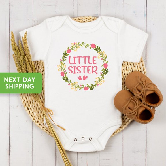 Baby Bodysuit BELLA CANVAS Little Sister Floral Onesie Little Sister Baby Onesie Little Sister Shirt Baby Gift, Littler Sister Raglan, Sister Kids Shirts, Flowers