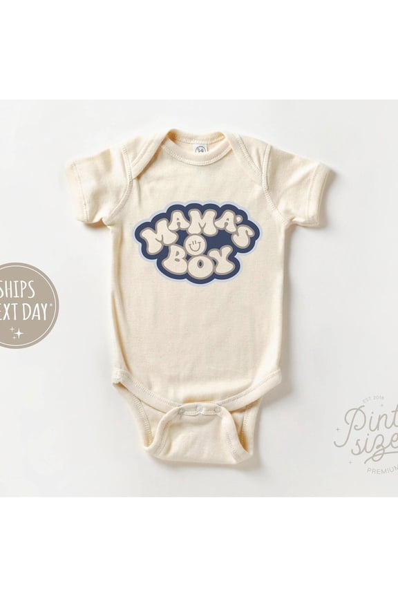 Baby Bodysuit BELLA CANVAS Mama'S Boy Onesie - Retro Boys Bodysuit - I Love My Mom Natural Onesie