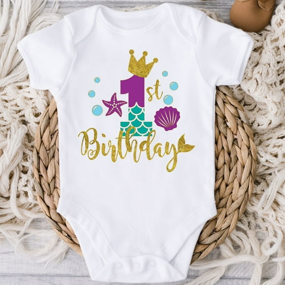 Baby Bodysuit BELLA CANVAS Mermaid First Birthday Shirt, Girl Birthday Shirt, Mermaid 1St Birthday Bodysuit, One Year Old Girl, Under The Sea Party, Oneder The Sea