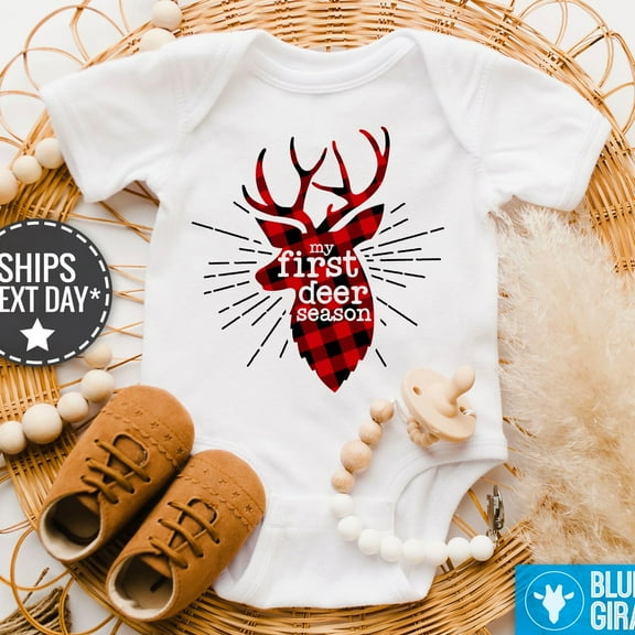 Baby Bodysuit BELLA CANVAS My 1St Deer Season Onesies, Deer Season Plaid Baby Onesies,Deer Hunting Baby Gift