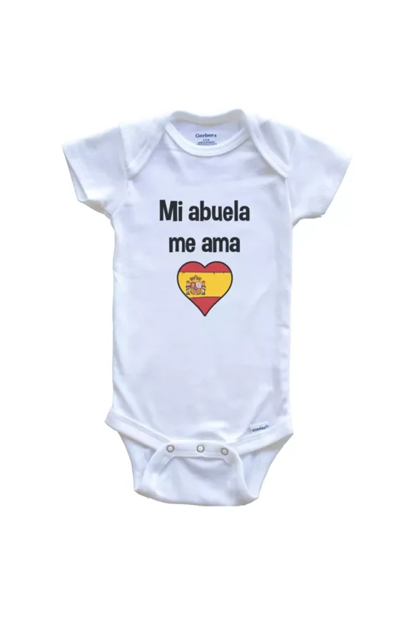 Baby Bodysuit BELLA CANVAS My Grandma Loves Me Spanish Language Spain Heart Flag Baby Bodysuit