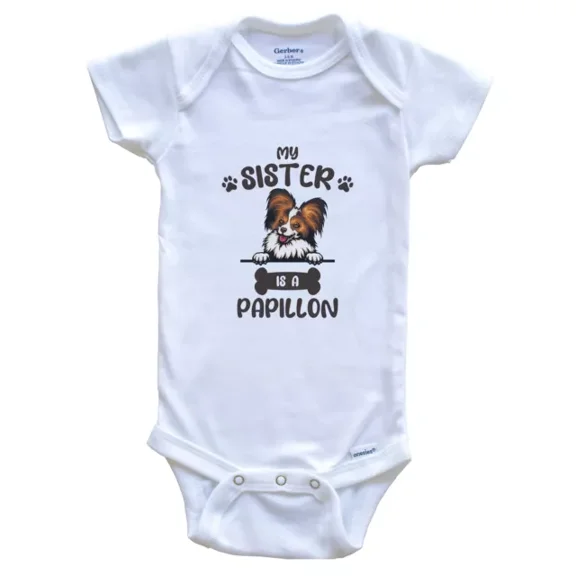 Baby Bodysuit BELLA CANVAS My Sister Is A Papillon Cute Dog Breed Baby Bodysuit V2