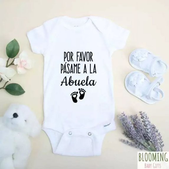 Baby Bodysuit BELLA CANVAS Pasame A La Abuela Spanish Pregnancy Announcement Baby Bodysuit