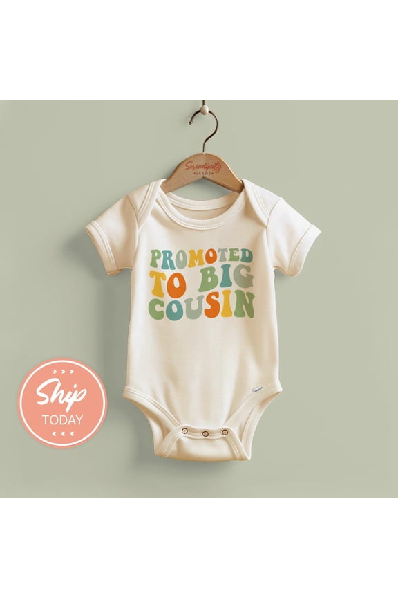 Baby Bodysuit BELLA CANVAS Promoted To Big Cousin Onesies Brand, New Cousin Baby Outfit, Baby Announcement Outfit, Family Pregnancy Reveal Outfit