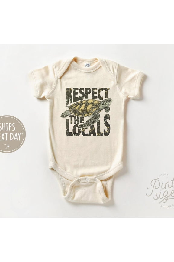 Baby Bodysuit BELLA CANVAS Respect The Locals Onesie - Retro Save The Turtles Bodysuit - Summer Natural Baby Onesie