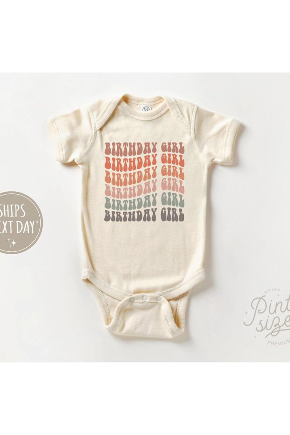 Baby Bodysuit BELLA CANVAS Retro Birthday Girl Onesie - Rainbow Bodysuit - Cute Natural Girl Onesie