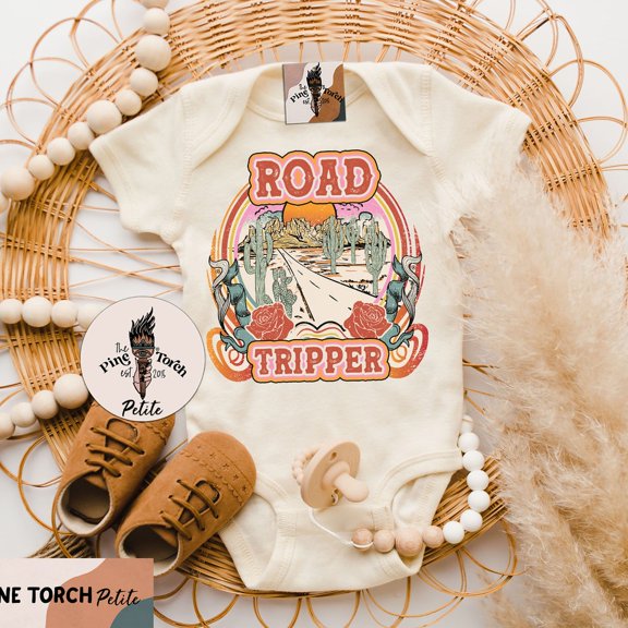 Baby Bodysuit BELLA CANVAS Retro Road Tripper Bodysuit, Desert Road Trip Pregnancy Announcement, Desert Drive Mountains Road Trip Shirt, Desert West Shirt, West Baby