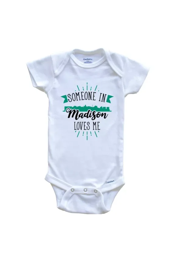 Baby Bodysuit BELLA CANVAS Someone In Madison Loves Me Madison Wi Skyline Baby Bodysuit
