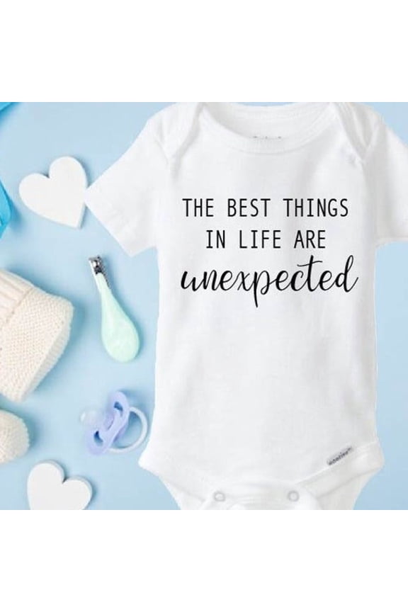 Baby Bodysuit BELLA CANVAS The Best Things In Life Are Unexpected Baby Onesie, Baby Announcement, Pregnancy Announcement Onesie