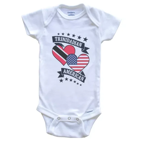 Baby Bodysuit BELLA CANVAS Trinidadian American Heart Flags Trinidad And Tobago America Baby Bodysuit