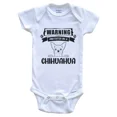 thumbnail image 1 of Baby Bodysuit BELLA CANVAS Warning Protected By A Chihuahua Funny Cute Dog Breed Baby Bodysuit, 1 of 3