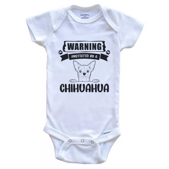 Baby Bodysuit BELLA CANVAS Warning Protected By A Chihuahua Funny Cute Dog Breed Baby Bodysuit