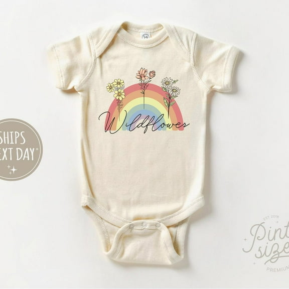 Baby Bodysuit BELLA CANVAS Wildflower Girls Onesie - Boho Rainbow Bodysuit - Cute Natural Baby Onesie