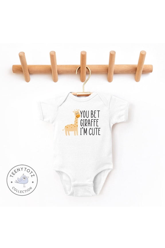 Baby Bodysuit BELLA CANVAS You Bet Giraffe I'M Cute Baby Bodysuit, Funny Animal Romper, Giraffe Baby Clothes, Cute Baby Bodysuit, Giraffe Romper
