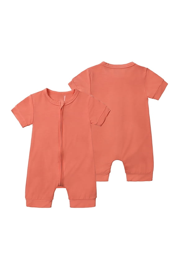 Baby Bodysuit Bamboo Rayon Short Sleeve Crew Neck Solid Pajamas with Zipper Summer Sleeper Jumpsuit Outfits Red 18M