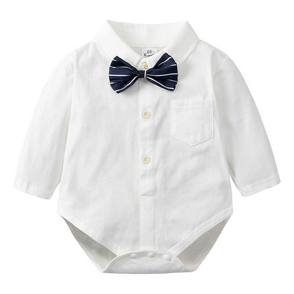 Baby Bodysuit Button Down Shirt Bodysuit Jumpsuit Long Sleeved Gentleman Outfit Onesies White 12 Months-24 Months