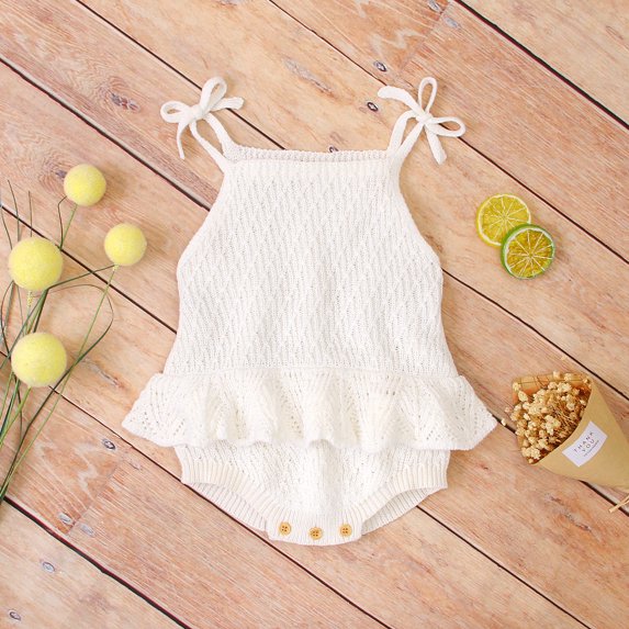 Baby Bodysuit Cute Newborn Girl Outfits Clothes Tops Fashion Summer Toddler Infant Strap Jumpsuit Solid Knitted Kids Onesie 0-2Y