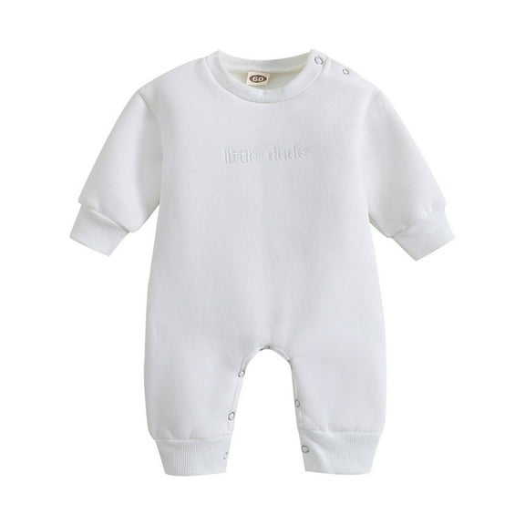 Baby Bodysuit Decorating Kit Toddler Boys Long Sleeve Solid Letter Prints Fall Winter Rompers Kids Jumpsuits White, 12-18 Months