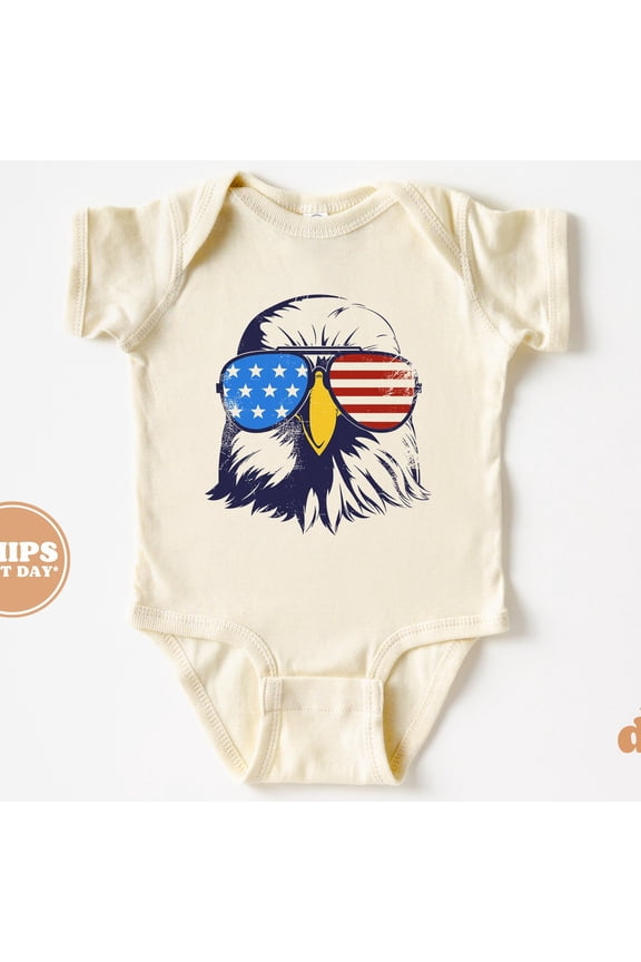 Baby Bodysuit, Eagle Head 4Th Of July Bodysuit, Baby Boy Retro Flag Baby Bodysuit Cute Baby Onesie, BABY BODYSUIT LAT 4424